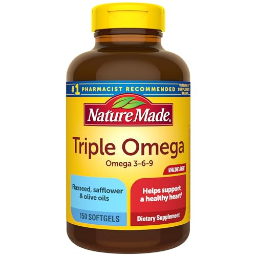 Nature Made Triple Omega 3 6 9, Flaxseed, Safflower, & Olive Oils, Healthy Heart Support, Fish Free...