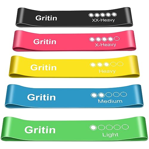 Gritin Resistance Bands,Exercise Bands Loop Bands with Instruction Guide and Carry Bag - Pack of 5...