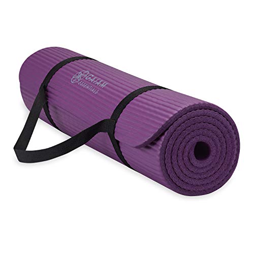 Gaiam Essentials Thick Yoga Mat Fitness & Exercise Mat with Easy-Cinch Carrier Strap, Purple, 72'L X...