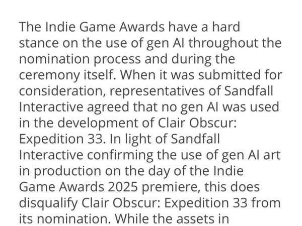 Clair Obscur: Expedition 33 Disqualified from Indie Game Awards Due to Generative AI Usage